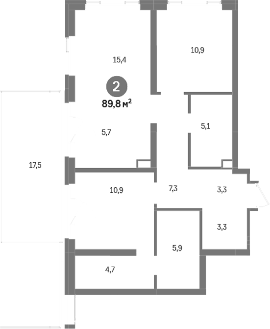 Планировка 3Е-к.кв, 89,8 м² в ЖК Городские легенды